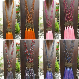 50 pieces free shipping mix color hamsa necklace pendant tassels crystal 